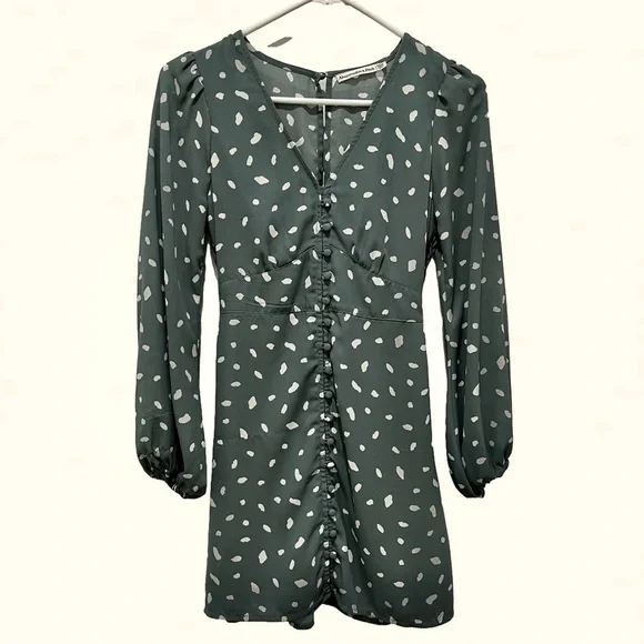 Abercrombie & Fitch Sweetheart Neck Long Sleeve Polka Dot Petite Mini Dress - Picture 1 of 7